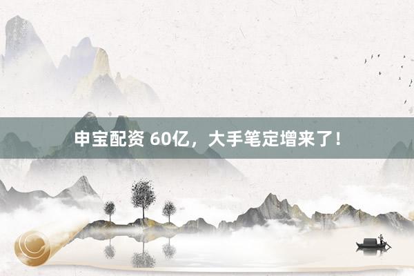 申宝配资 60亿，大手笔定增来了！
